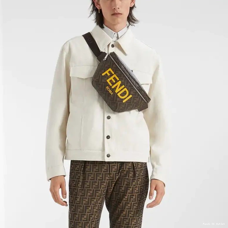 Cheap HOT Bag FF Fendi Brown Logo ROMA Belt In Fabric Motif 0427